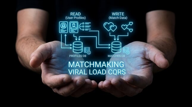 Conceptual illustration of CQRS pattern for matchmaking and viral load systems.