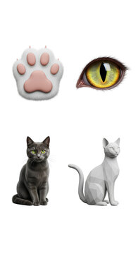 Collection of Cat and Animal Features Including Paw and Eye.