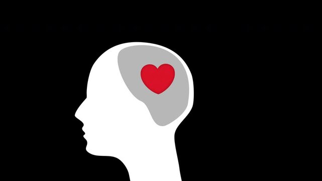 Human Head Silhouette with Heart Emotion Love Compassion Animation 