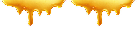 Honey dripping down against transparent background honey drips from top border forming viscous liquid strands golden syrup flow with glossy texture sweet nectar falling downwards. © Creative Png