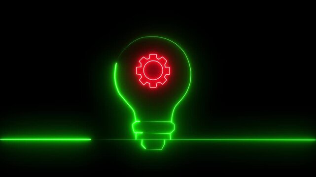 Bulb setting icon animation by green color neon on black background. 4k Animation Video .