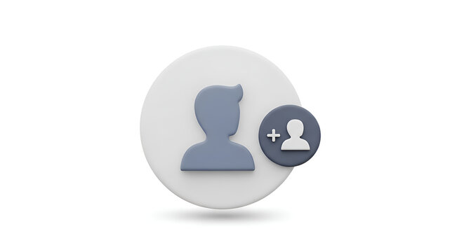 3D render of user icon with plus sign symbolizing adding new contact or user profile