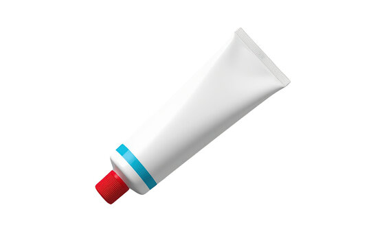 Blank white toothpaste tube or cosmetic cream package with red cap. 3d rendering mockup on transparent background