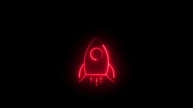 Glowing neon fighter plane icon animation video on black background Abstract air plan neon icon .4k Animation.