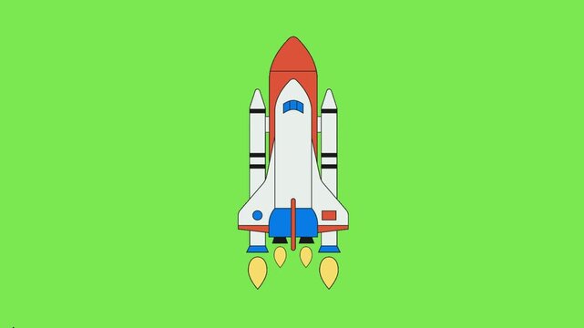 Vector illustration of a space shuttle launching into the sky with a minimalist flat design aesthetic