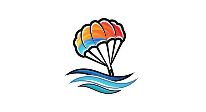 Colorful Parasailing Logo Icon with Ocean Waves Vector Illustration