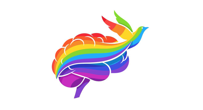 Colorful Rainbow Brain Transforming Into A Flying Bird Concept