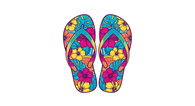 Colorful Tropical Floral Pattern Flip Flops Illustration