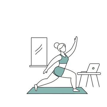 Woman doing yoga in front of a laptop