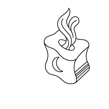 Abstract object with moon and flame elements