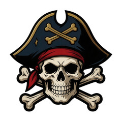 Fototapeta premium Pirate Skull with Crossed Bones Transparent Background