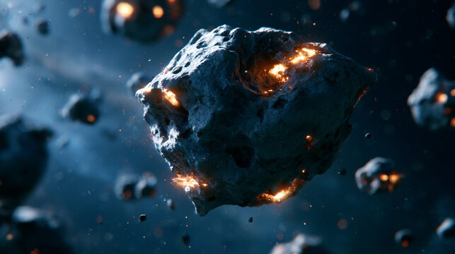 Large meteorite asteroid impact explosion near earth orbit view from space
