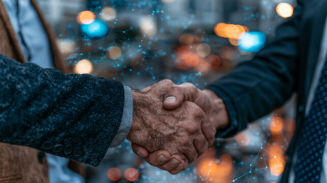 Business Handshake With Digital Technology Network, Partnership and Innovation Concept