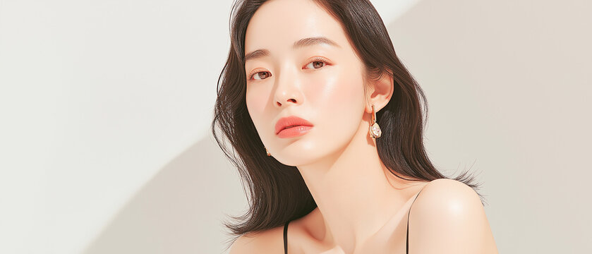 美容, 女性, スキンケア, 化粧品, ビューティー, 若い女性, 美肌, 日本人, アジア人, フェイシャル, メイク, 美容液, 保湿, クリーム, エイジングケア, 美容医療, エステ, 美容クリニック, 肌ケア, ナチュラルメイク, 透明感, ツヤ肌, モデル, 笑顔, ポートレート, クローズアップ, リラックス, 癒し, 健康的, 美白, コラーゲン, ヒアルロン酸, アンチエイジング