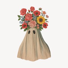 Obraz premium Ghost adorned with vibrant flowers.