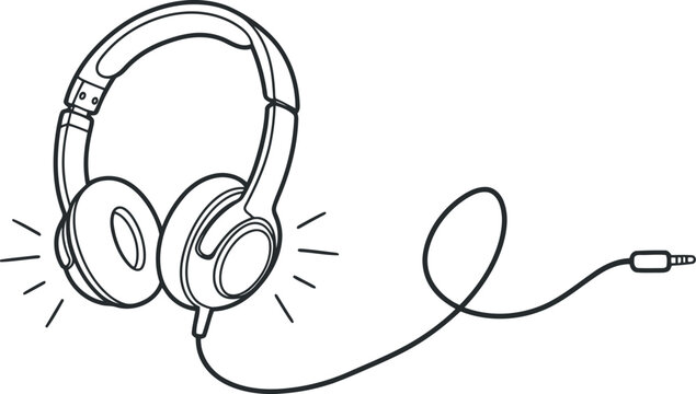 Hand drawn headphones with wire and audio jack plug