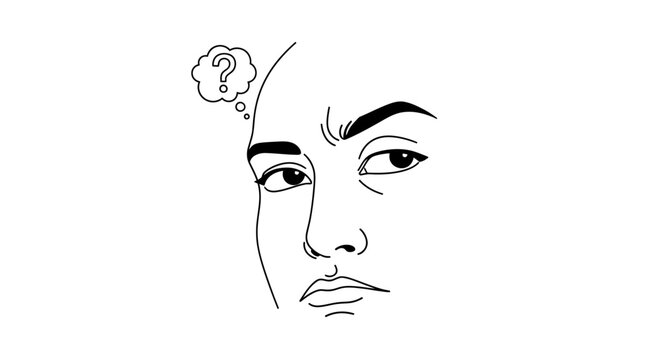 Illustration of a person's face with a question mark above their head, conveying a sense of confusion or deep thought