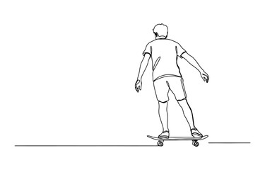 Young man riding a skateboard in a continuous single line drawing style Vector, illustration © Single Line 2019