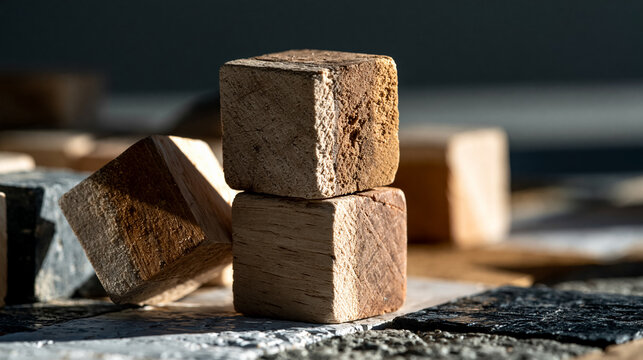 Stacked Wooden Cube Blocks, Business Strategy and Organization Concept