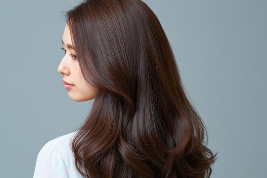 艶やかなブラウンヘアを主役にしたヘアケア広告イメージ