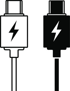 Usb type c charging cable icons set