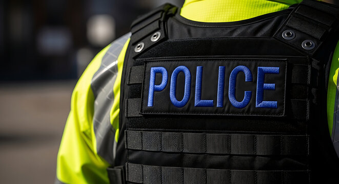 Police vest and tactical gear worn by a law enforcement officer in a uniform