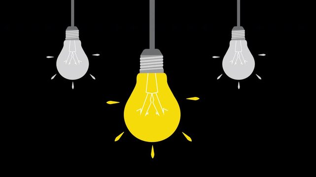 Glowing Light Bulb Among Unlit Bulbs Unique Idea Innovation Animation 