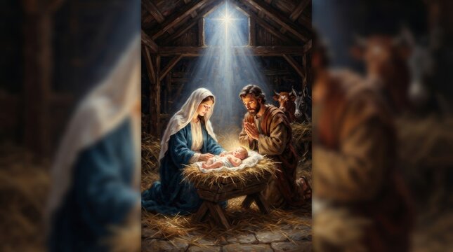 A classic Christmas Nativity scene showing Mary, Joseph, and baby Jesus.