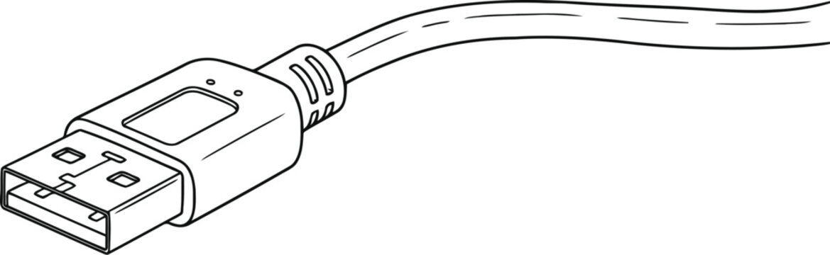 Black and white line drawing of a usb cable connector