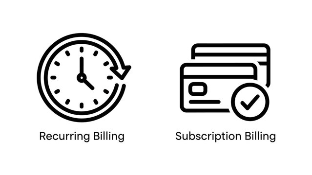 Recurring and subscription billing payment icons with subscription, recurring