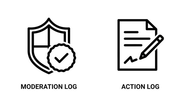 Moderation and action log management icons with moderation verified document
