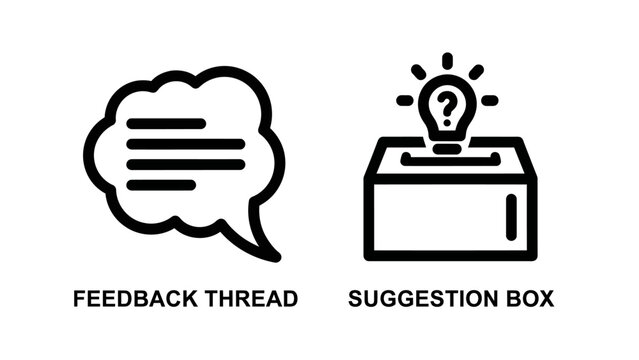 Feedback thread and suggestion box icons with feedback suggestion communicatio