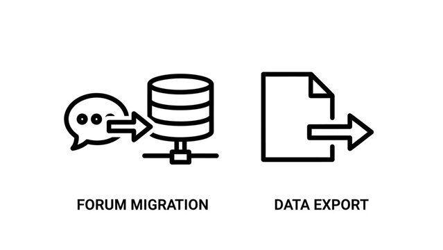 Forum migration and data export process icons with migration transfer database