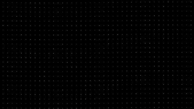 Abstract digital dots and grid motion background 4K loop. Futuristic LED halftone moire pattern animation on black