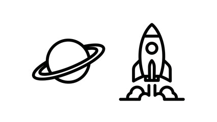 Space exploration planet and rocket launch icons with exploration, astronomy © Raisul54