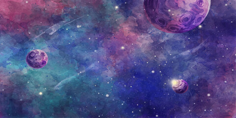 Abstract Blue Galaxy Nebula Space Background with Stars Planets and Cosmic Light in the Deep Universe Night Sky © HEART-LESS