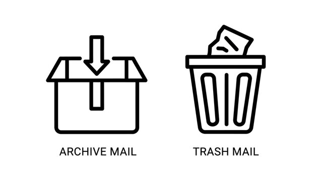 Archive mail and trash can email management icons set with management, interface