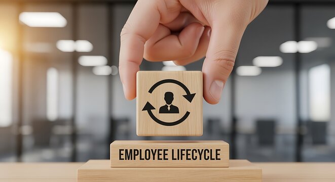 Employee Lifecycle Management Concept with a Wooden Block in Office