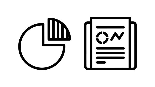 Set of data analysis icons featuring a pie chart and a statistical report