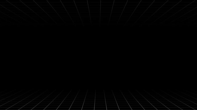 Dynamic white grid lines intersecting on black animated background. Seamless motion graphic with geometric digital graph pattern overlay.