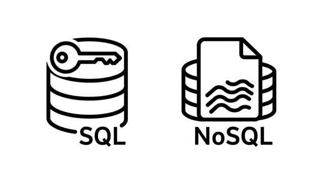 Database icons representing sql and no sql technology storage systems