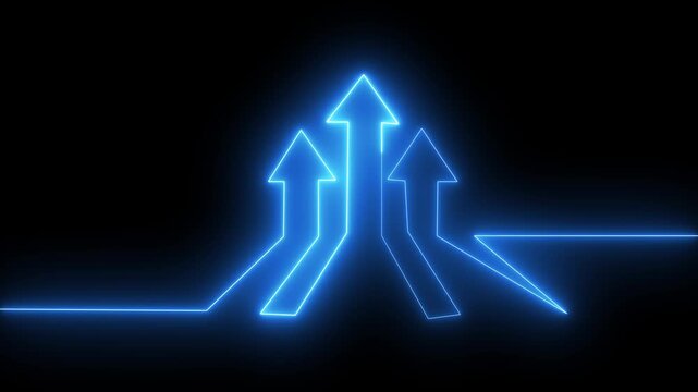 Neon 3 up arrow animation . Animation of sweep arrow icon, upward and transparent swipe up pointing arrow icon and 4k video.