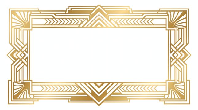 Art deco golden frame border design with geometric ornaments on white.