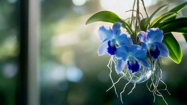 a rare and stunning blue Vanda orchid with its distinctive, flat-faced flowers and long, twisting petals