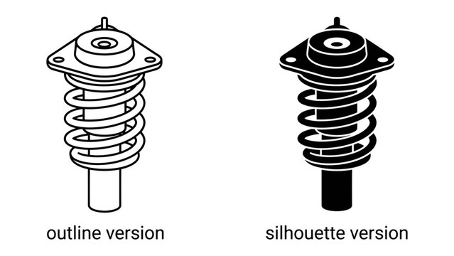 Shock Absorber Illustration: A technical illustration showing a shock absorber in both outline and silhouette versions, ideal for automotive or mechanical contexts.