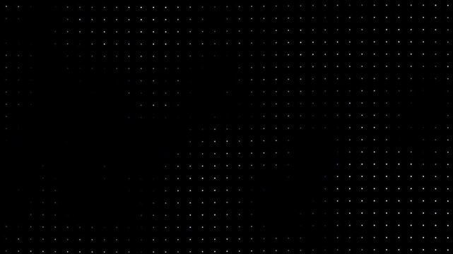 Abstract digital dots and grid motion loop 4K dark background. Futuristic LED halftone moire pattern animation for tech visuals.