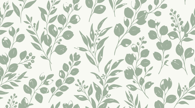 Green botanical seamless pattern with eucalyptus branches.