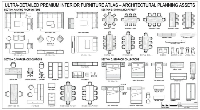 Ultradetailed premium interior furniture atlas architectural planning assets