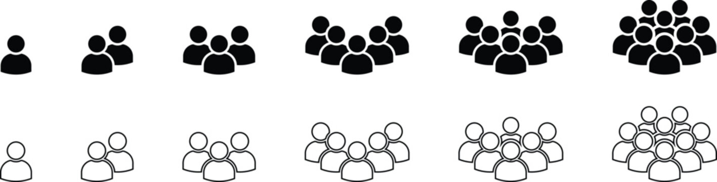 Group of people showing increasing crowd size and density group people crowd population user silhouette