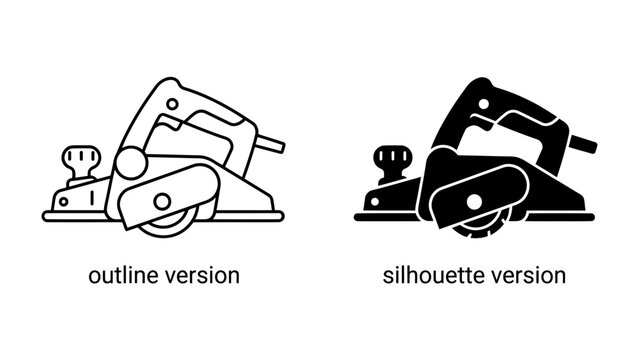 Power Planer: Outline and Silhouette of a Power Planer, a woodworking tool used for smoothing and shaping wood surfaces.